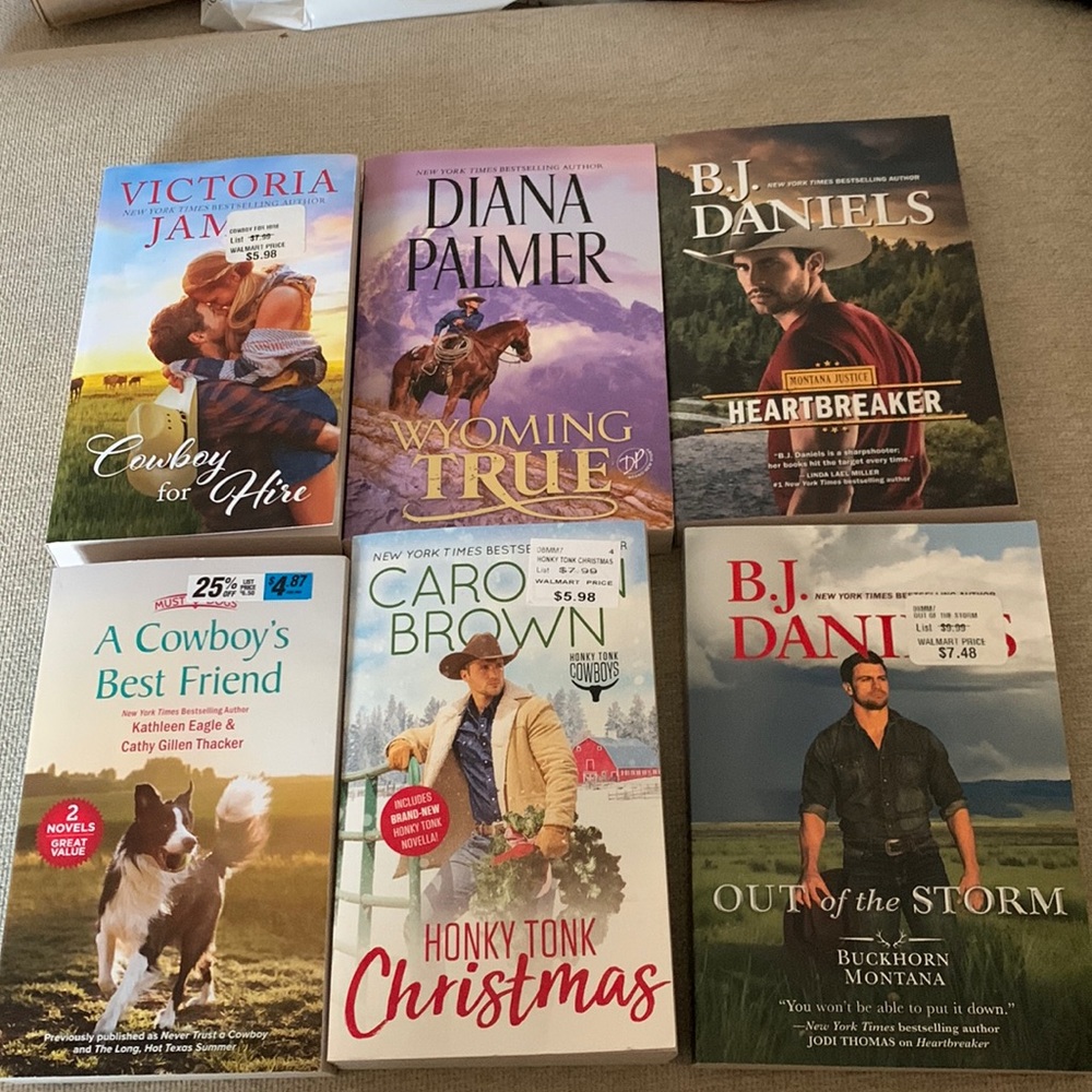 Six cowboy/western romance paperback book novels